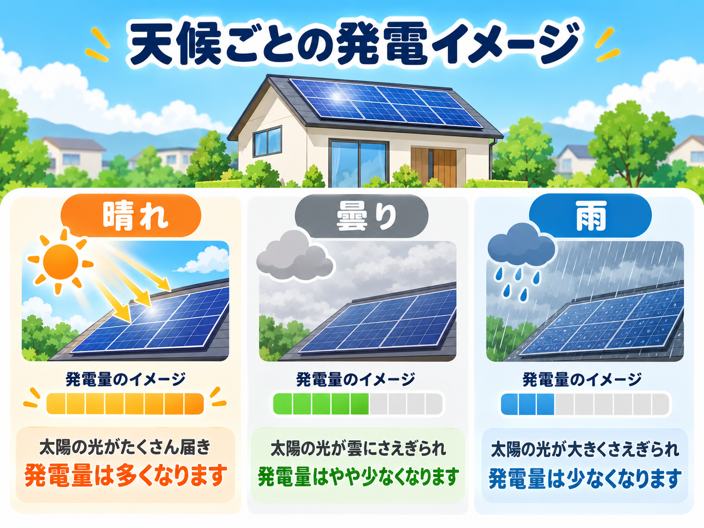 太陽光発電は曇り・雨の日も発電する？天候別の発電量・年間収支への影響を解説の解説画像1