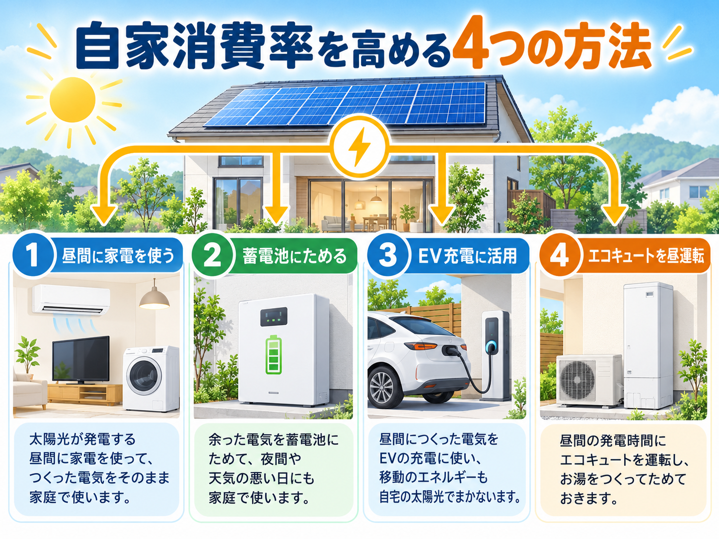 太陽光発電の自家消費率を高める方法|蓄電池・EV・エコキュート活用と節約効果の解説画像1