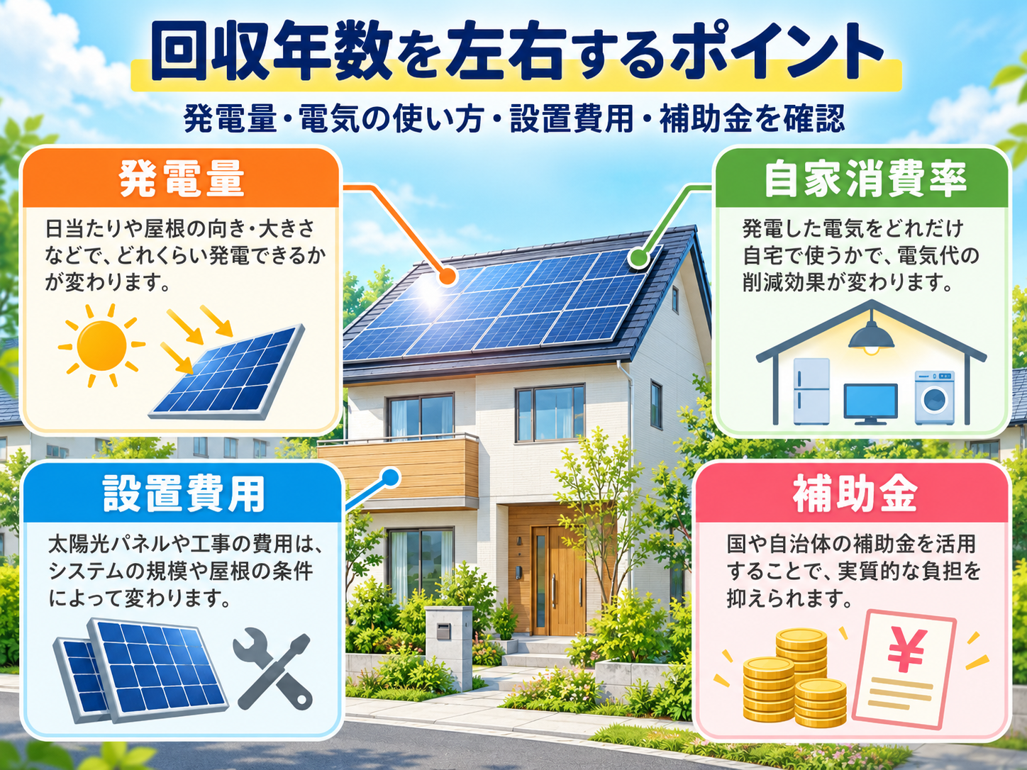 太陽光発電で電気代はいくら安くなる?世帯別・容量別の削減額と回収年数を試算の解説画像2