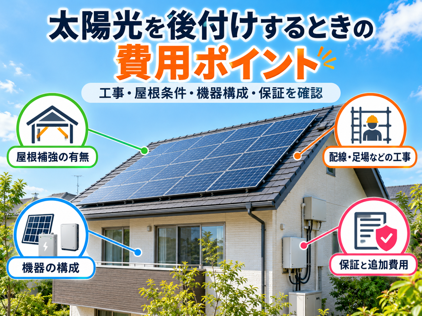 【2026年版】太陽光発電を後付けする費用はいくら?既築住宅の工事・補助金・注意点の解説画像1
