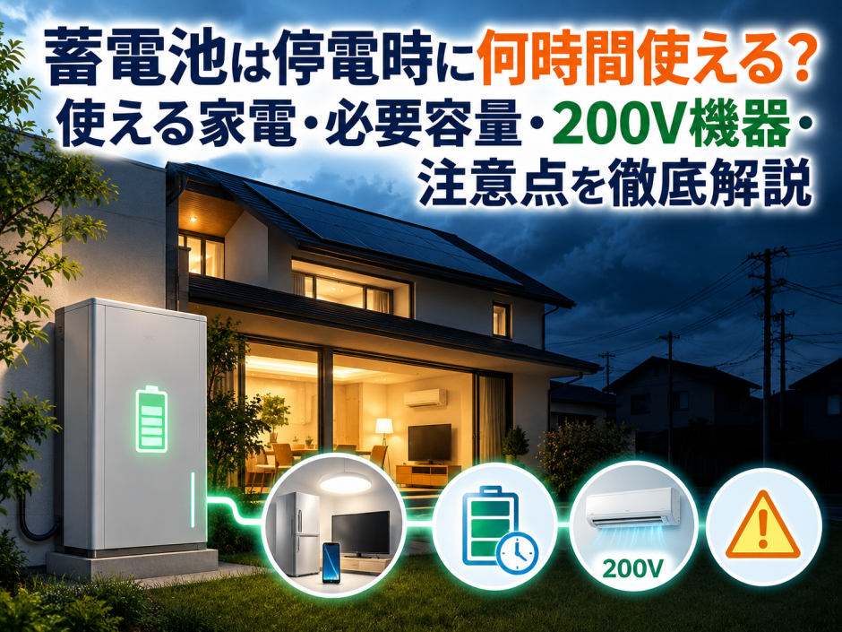蓄電池は停電時に何時間使える？使える家電・必要容量・200V機器・注意点を徹底解説のアイキャッチ画像