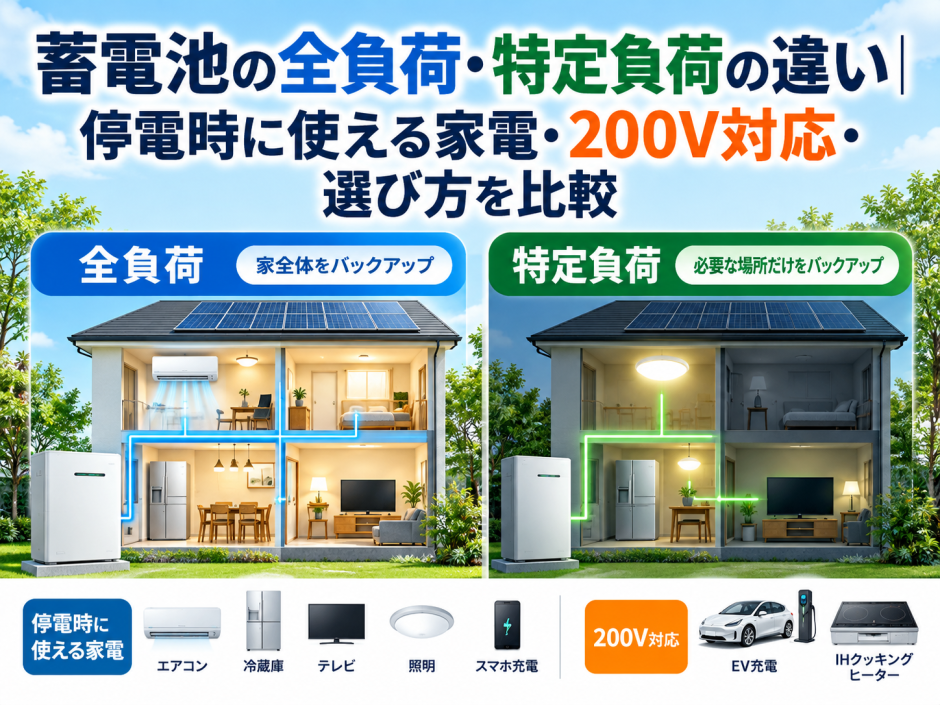 蓄電池の全負荷・特定負荷の違い｜停電時に使える家電・200V対応・選び方を比較のアイキャッチ画像