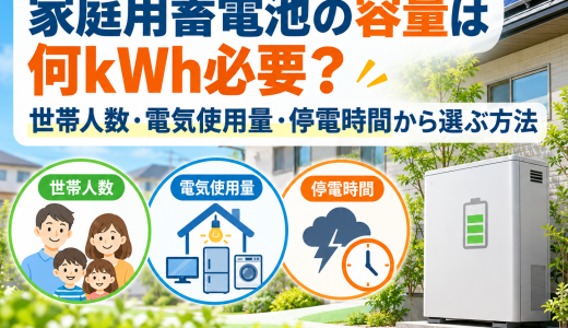 家庭用蓄電池の容量は何kWh必要？世帯人数・電気使用量・停電時間から選ぶ方法