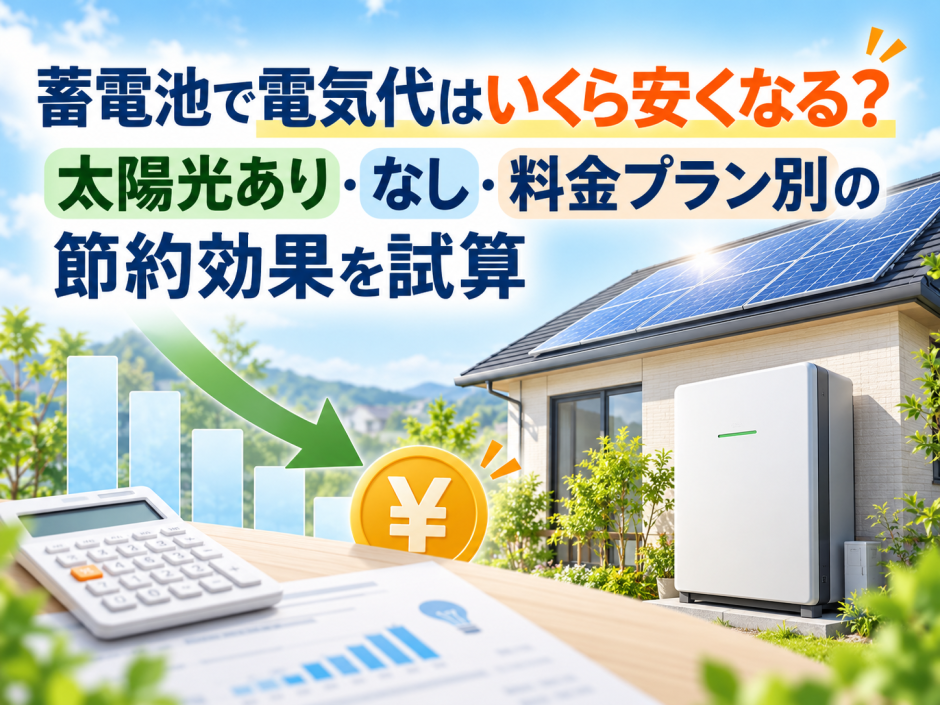 蓄電池で電気代はいくら安くなる？太陽光あり・なし・料金プラン別の節約効果を試算のアイキャッチ画像