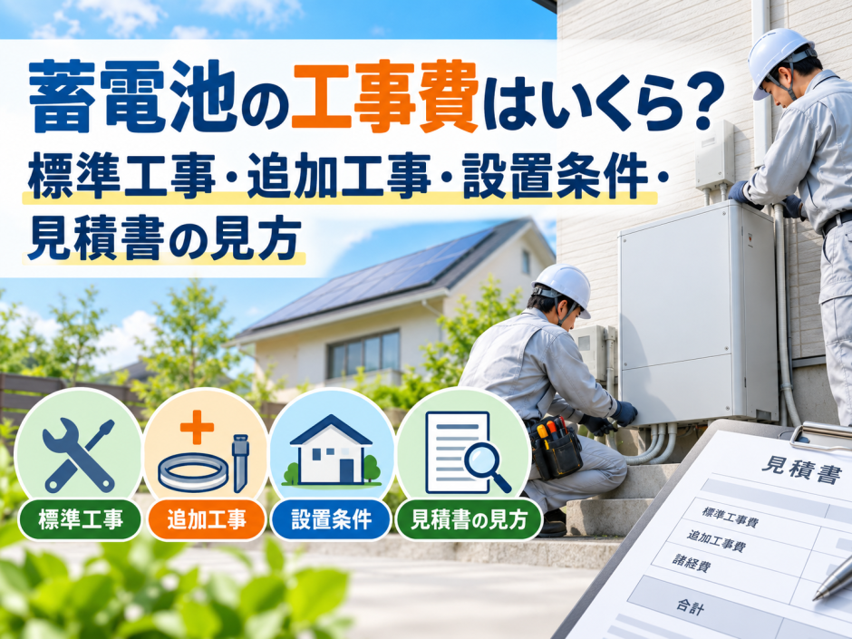 【2026年版】蓄電池の工事費はいくら？標準工事・追加工事・設置条件・見積書の見方のアイキャッチ画像
