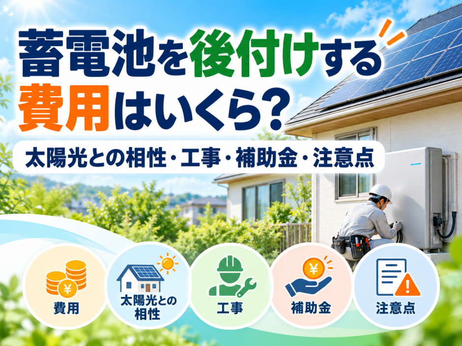 【2026年版】蓄電池を後付けする費用はいくら？太陽光との相性・工事・補助金・注意点のアイキャッチ画像