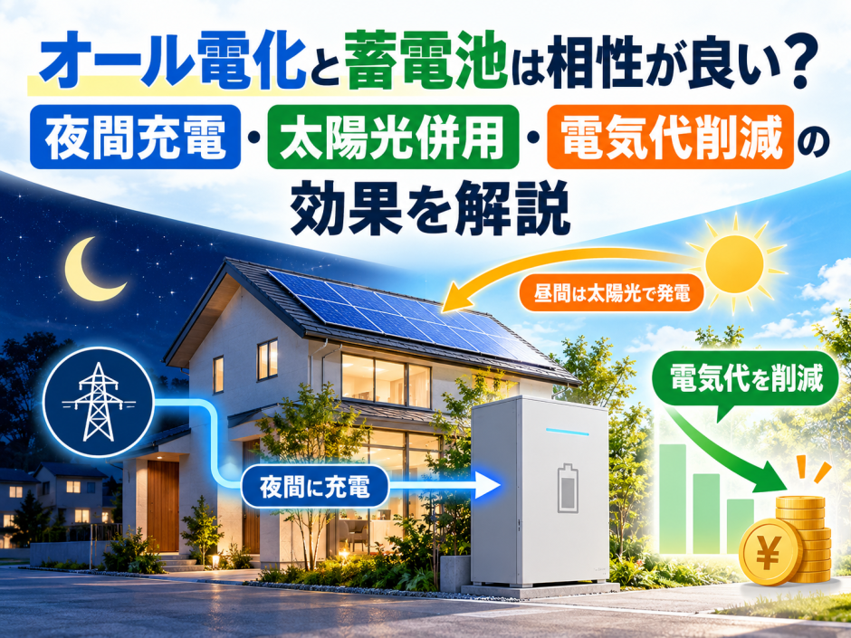 オール電化と蓄電池は相性が良い？夜間充電・太陽光併用・電気代削減の効果を解説のアイキャッチ画像