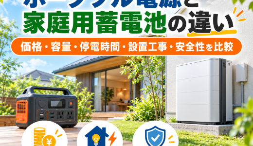ポータブル電源と家庭用蓄電池の違い｜価格・容量・停電時間・設置工事・安全性を比較