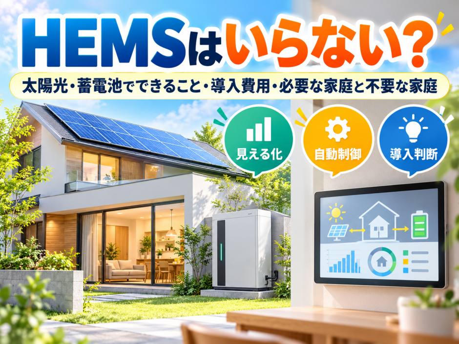 HEMSはいらない？太陽光・蓄電池でできること・導入費用・必要な家庭と不要な家庭のアイキャッチ画像