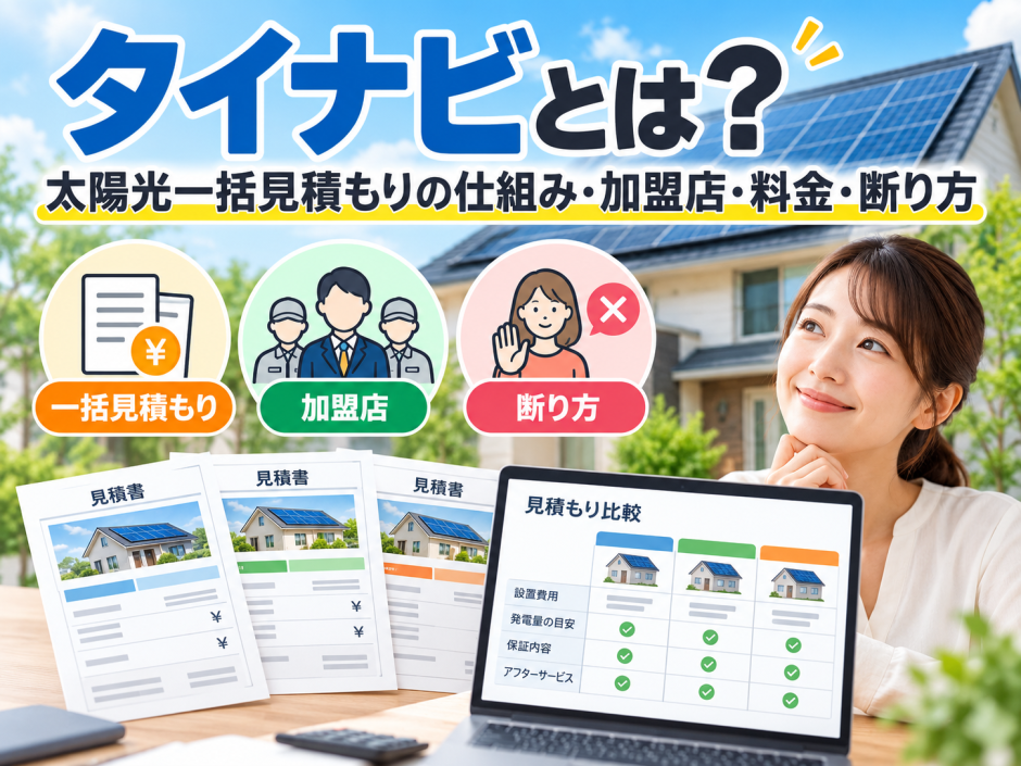 【2026年最新】タイナビとは？太陽光一括見積もりの仕組み・加盟店・料金・断り方を徹底解説のアイキャッチ画像