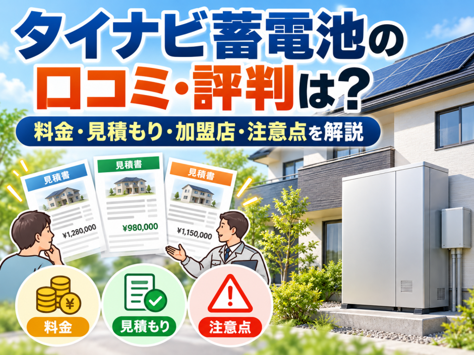 【2026年最新】タイナビ蓄電池の口コミ・評判は？料金・見積もり・加盟店・注意点を徹底解説のアイキャッチ画像