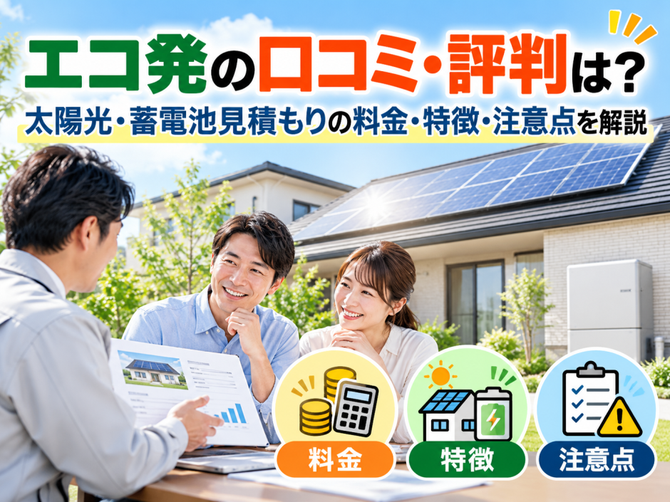 【2026年最新】エコ発の口コミ・評判は？太陽光・蓄電池見積もりの料金・特徴・注意点を解説のアイキャッチ画像