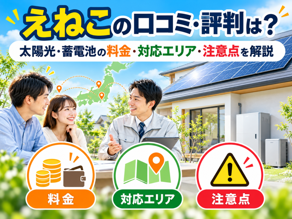 【2026年最新】えねこの口コミ・評判は？太陽光・蓄電池の料金・対応エリア・注意点を解説のアイキャッチ画像