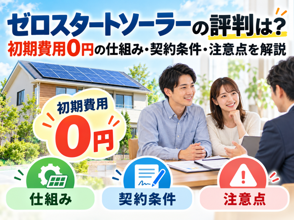 【2026年最新】ゼロスタートソーラーの評判は？初期費用0円の仕組み・契約条件・注意点を解説のアイキャッチ画像