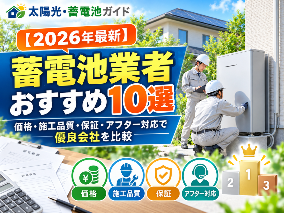 【2026年最新】蓄電池業者おすすめ10選｜価格・施工品質・保証・アフター対応で優良会社を比較のアイキャッチ画像