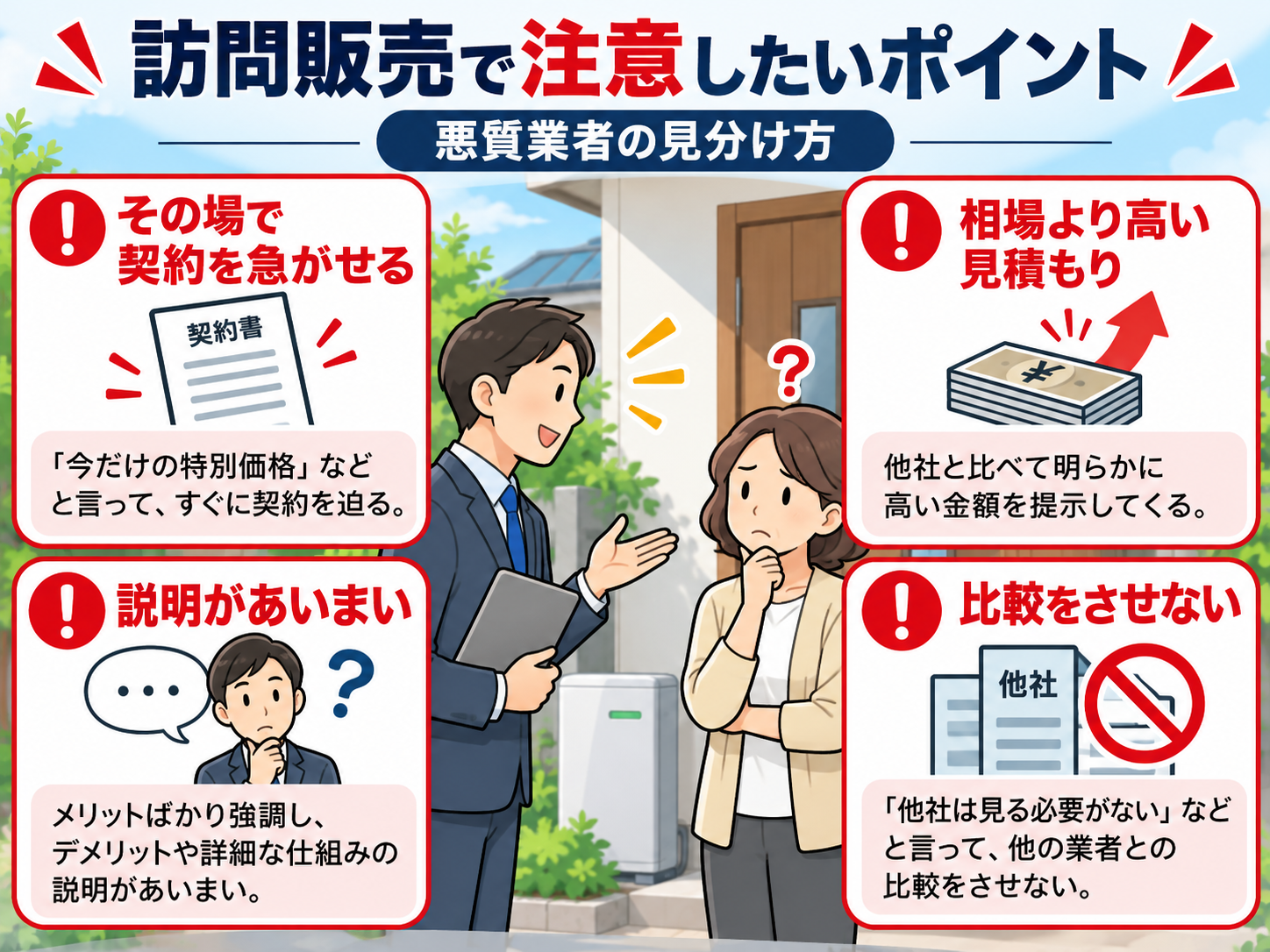 【2026年版】蓄電池の訪問販売で後悔しない|相場・断り方・クーリングオフ・契約前チェックの解説画像1