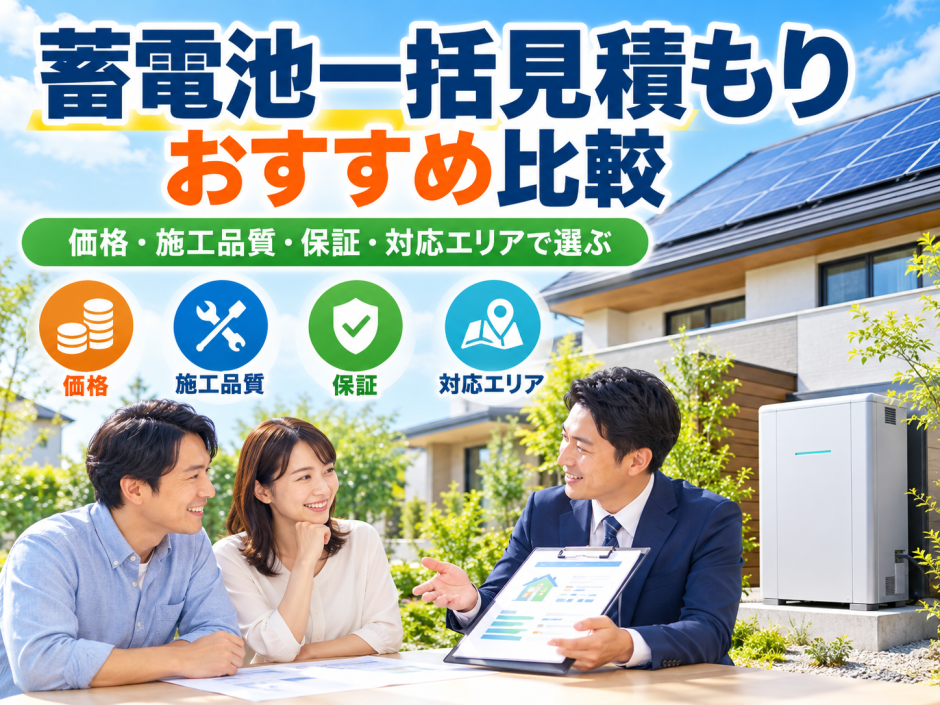 【2026年最新】蓄電池一括見積もりおすすめ比較｜価格・施工品質・保証・対応エリアで選ぶのアイキャッチ画像