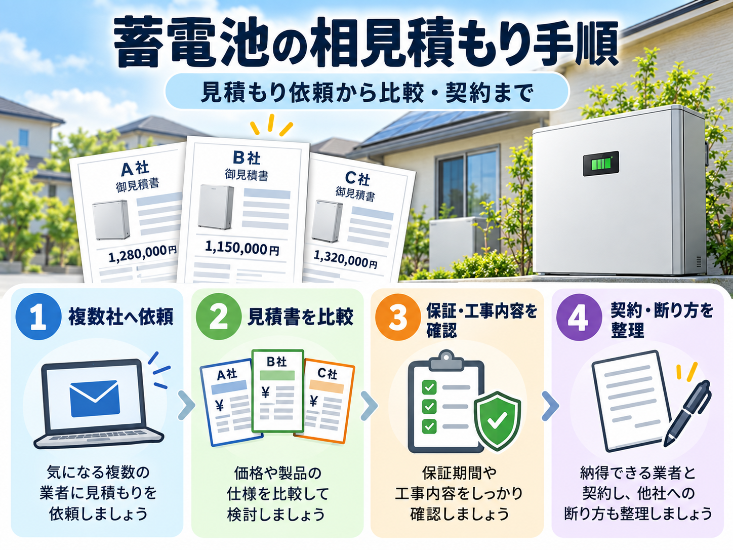 【2026年最新】蓄電池一括見積もりおすすめ比較｜価格・施工品質・保証・対応エリアで選ぶの解説画像2