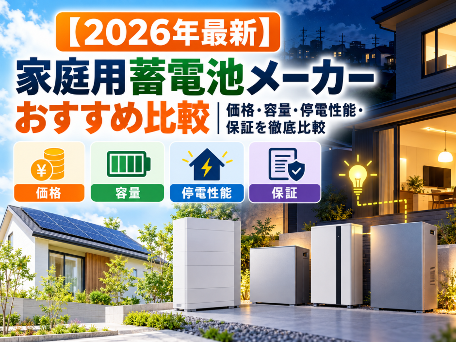 【2026年最新】家庭用蓄電池メーカーおすすめ比較｜価格・容量・停電性能・保証を徹底比較のアイキャッチ画像
