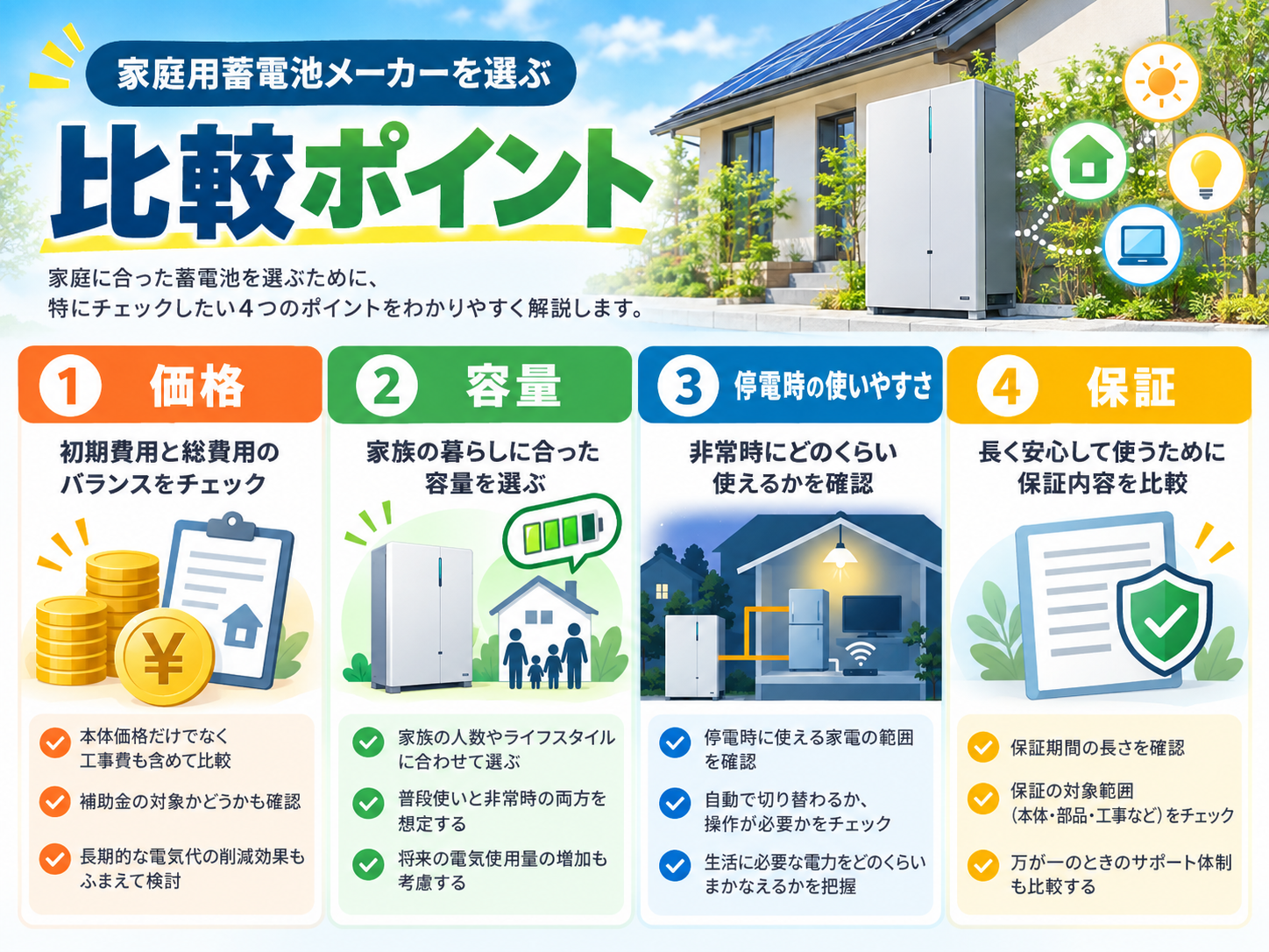 【2026年最新】家庭用蓄電池メーカーおすすめ比較｜価格・容量・停電性能・保証を徹底比較の解説画像1