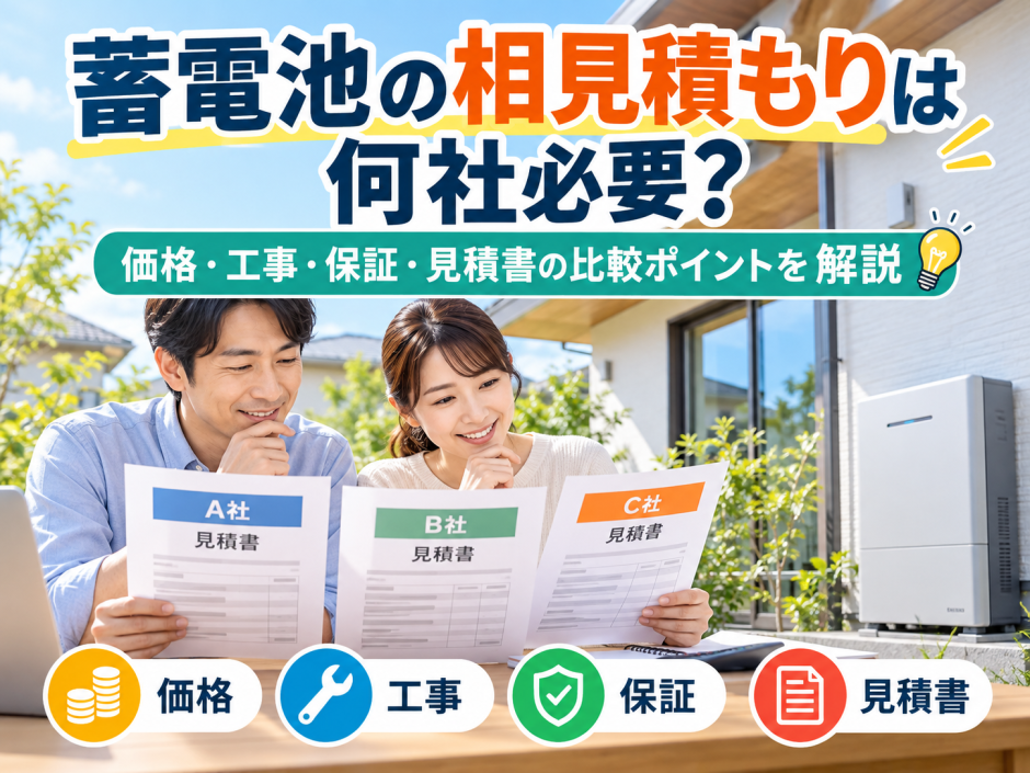 【2026年版】蓄電池の相見積もりは何社必要？価格・工事・保証・見積書の比較ポイントを解説のアイキャッチ画像