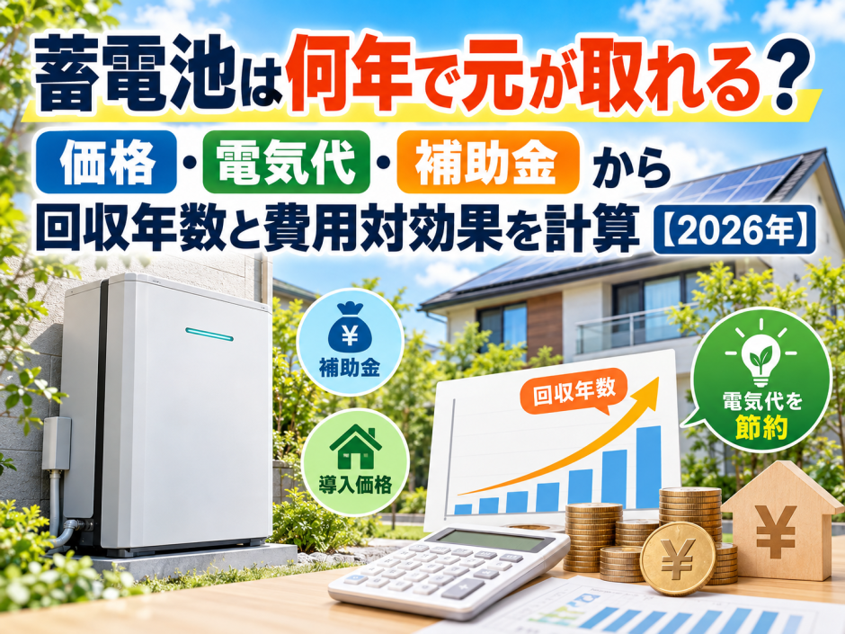 蓄電池は何年で元が取れる？価格・電気代・補助金から回収年数と費用対効果を計算【2026年】のアイキャッチ画像