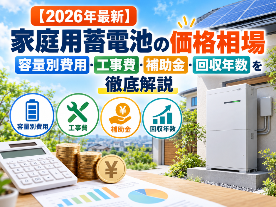 【2026年最新】家庭用蓄電池の価格相場｜容量別費用・工事費・補助金・回収年数を徹底解説のアイキャッチ画像