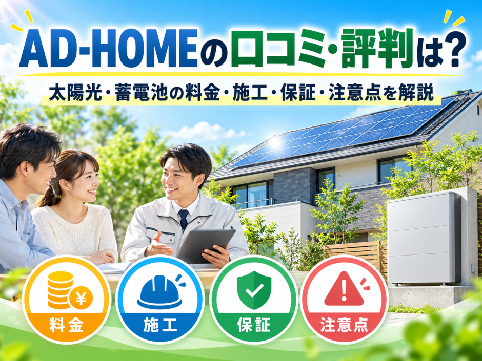 【2026年最新】AD-HOMEの口コミ・評判は？太陽光・蓄電池の料金・施工・保証・注意点を解説のアイキャッチ画像
