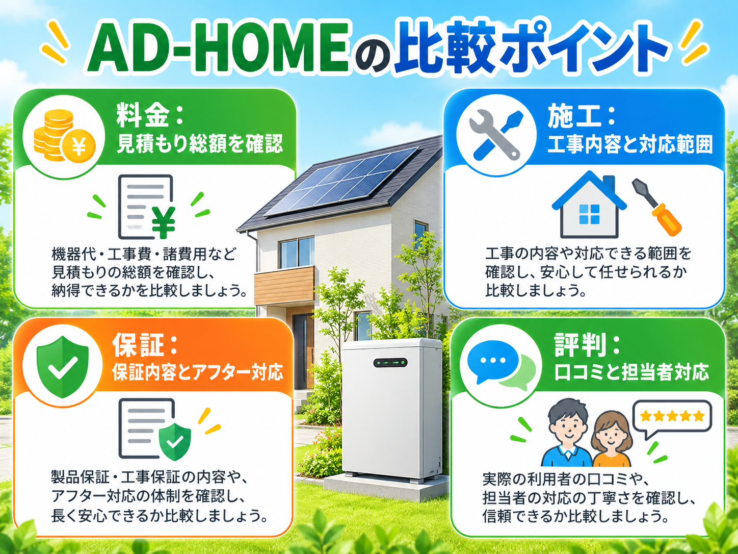 【2026年最新】AD-HOMEの口コミ・評判は?太陽光・蓄電池の料金・施工・保証・注意点を解説の解説画像1