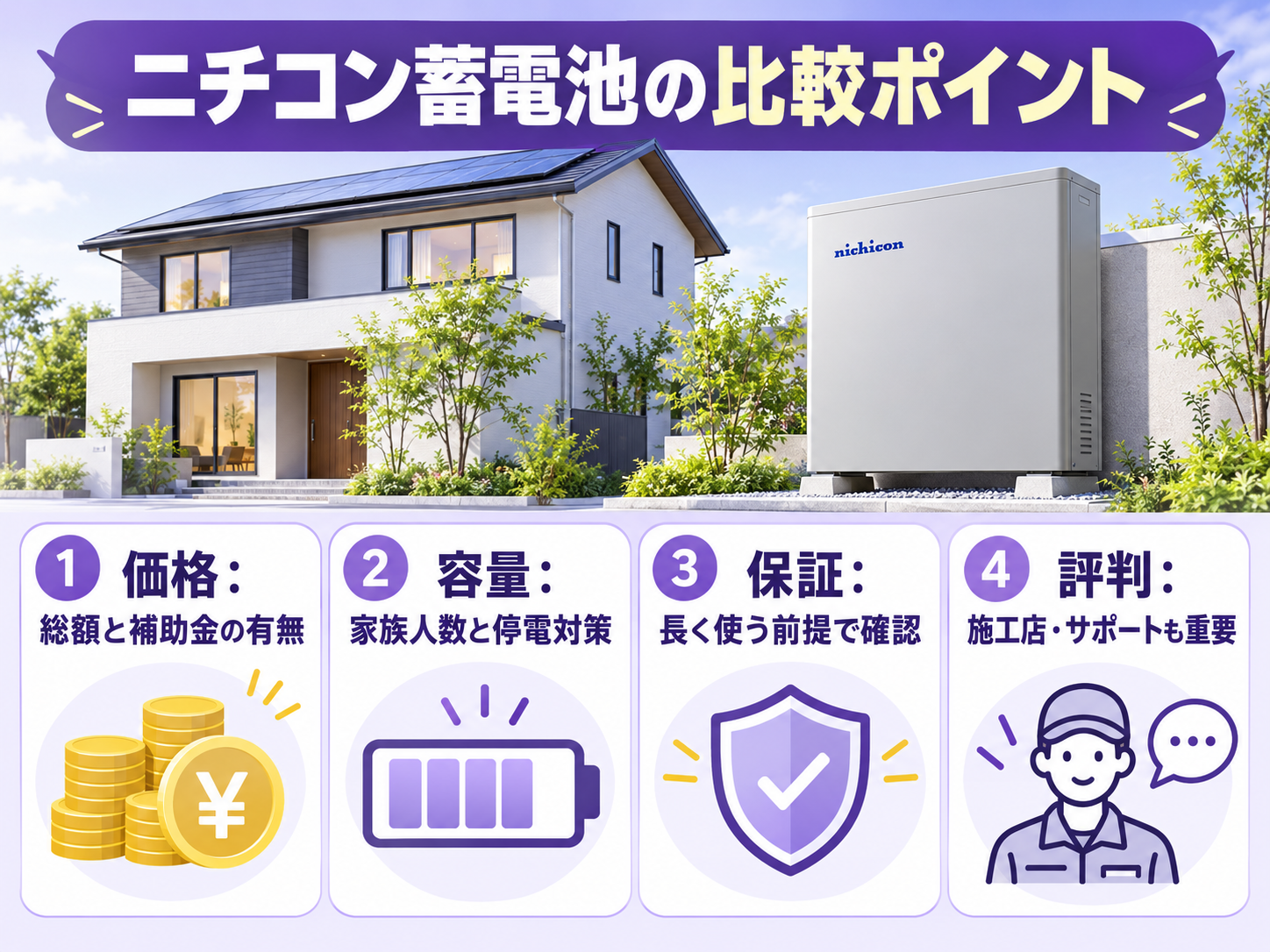【2026年最新】ニチコンの家庭用蓄電池はおすすめ？価格・容量・保証・評判を徹底比較の解説画像1