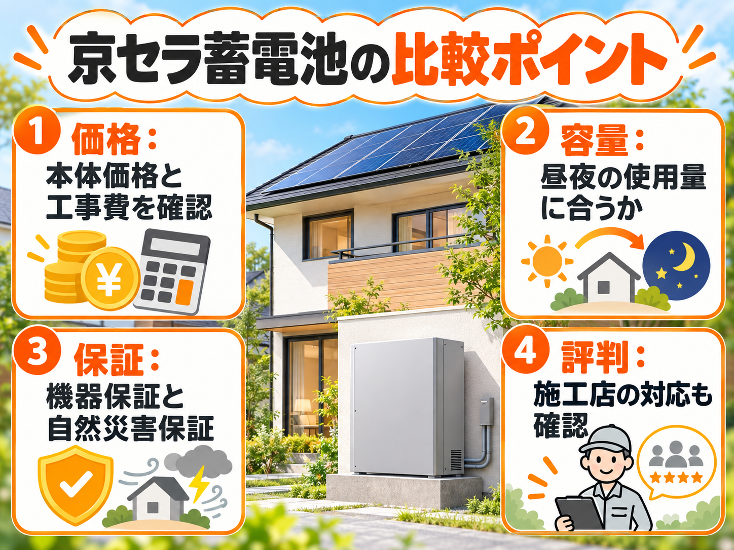 【2026年最新】京セラの家庭用蓄電池はおすすめ?価格・容量・保証・評判を徹底比較の解説画像1