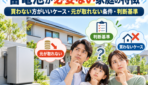 蓄電池が必要ない家庭の特徴｜買わない方がいいケース・元が取れない条件・判断基準