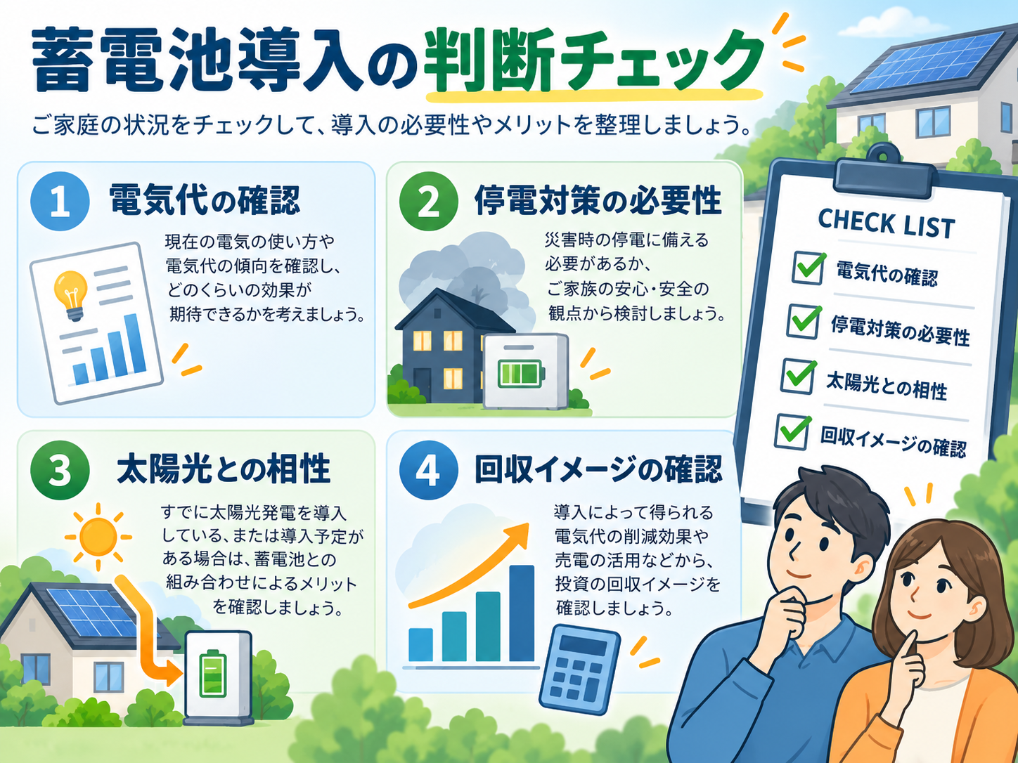 蓄電池が必要ない家庭の特徴｜買わない方がいいケース・元が取れない条件・判断基準の解説画像2