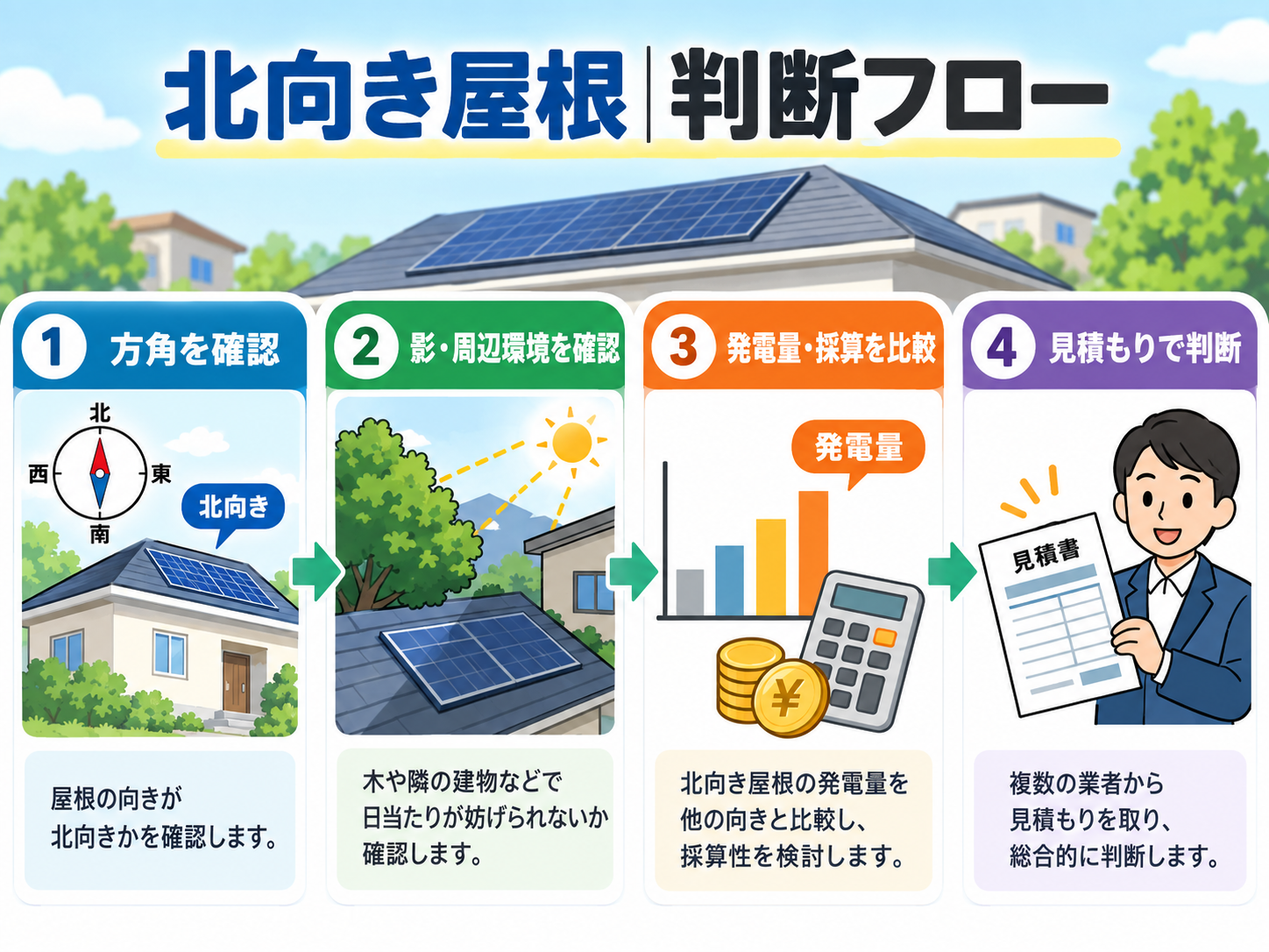 北向き屋根の太陽光発電はやめたほうがいい？発電量・反射光・採算・設置条件を解説の解説画像2
