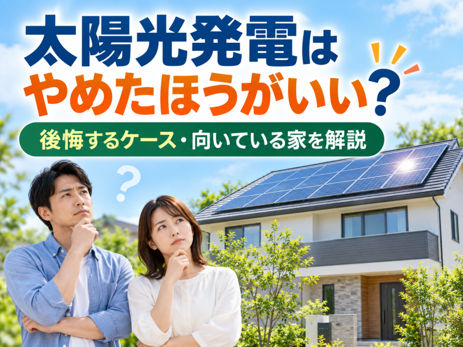 太陽光発電はやめたほうがいい？後悔するケース・元が取れる条件・向いている家を徹底解説【2026年】のアイキャッチ画像