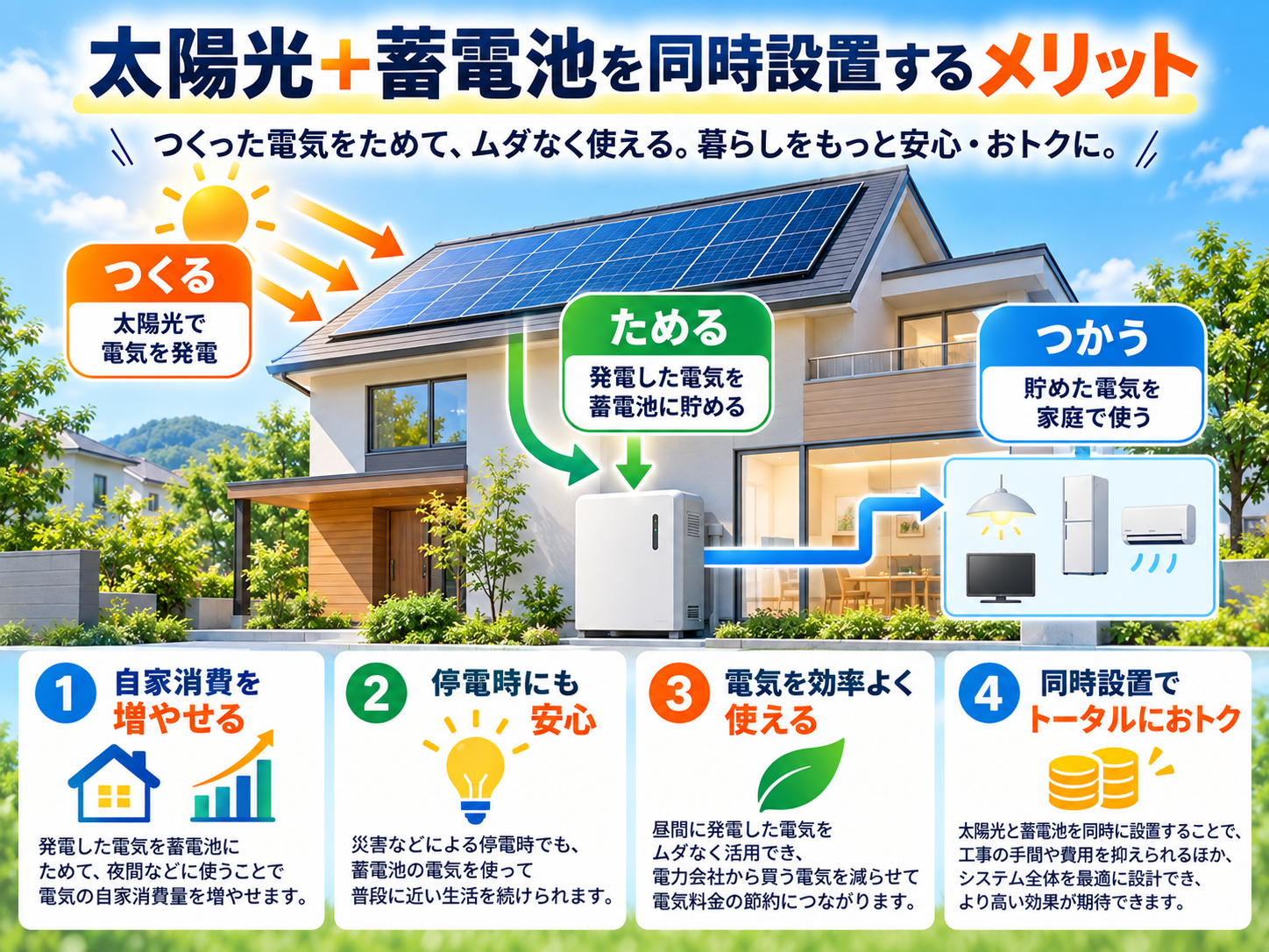 太陽光発電+蓄電池セットの費用相場【2026年】同時設置のメリット・補助金・回収年数を解説の解説画像1