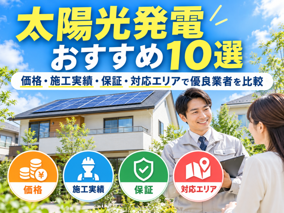 【2026年最新】太陽光発電おすすめ10選｜価格・施工実績・保証・対応エリアで優良業者を徹底比較のアイキャッチ画像