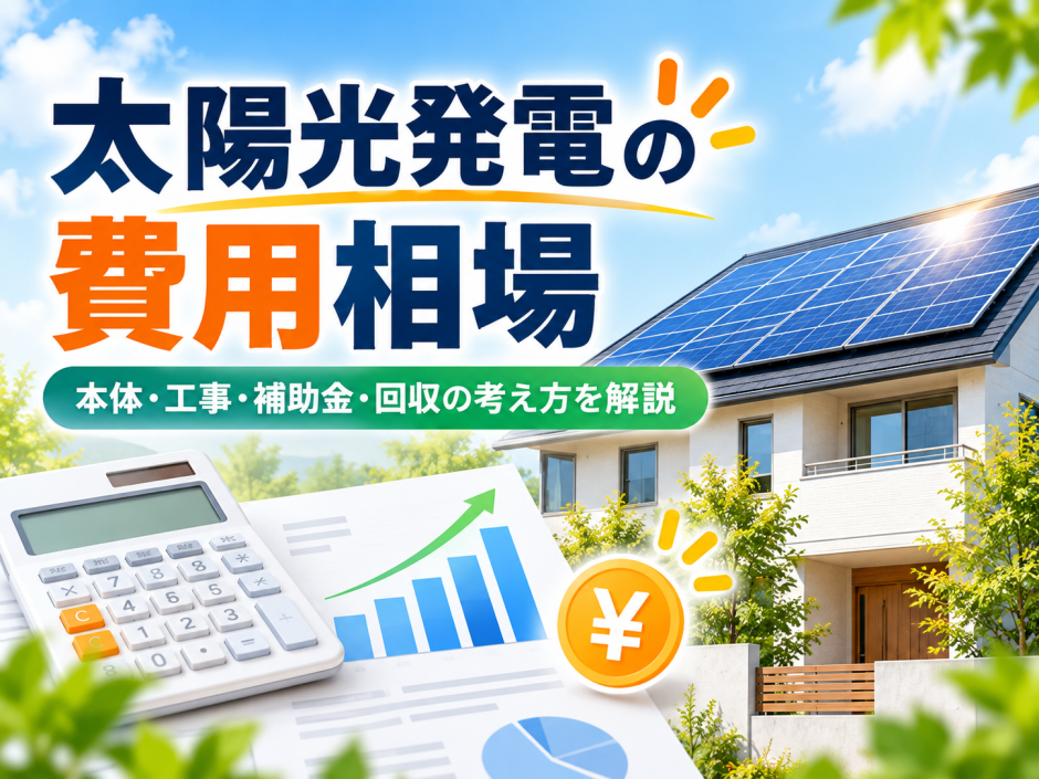 【2026年最新】太陽光発電の費用相場｜4kW・5kWの本体価格・工事費・補助金・回収年数のアイキャッチ画像