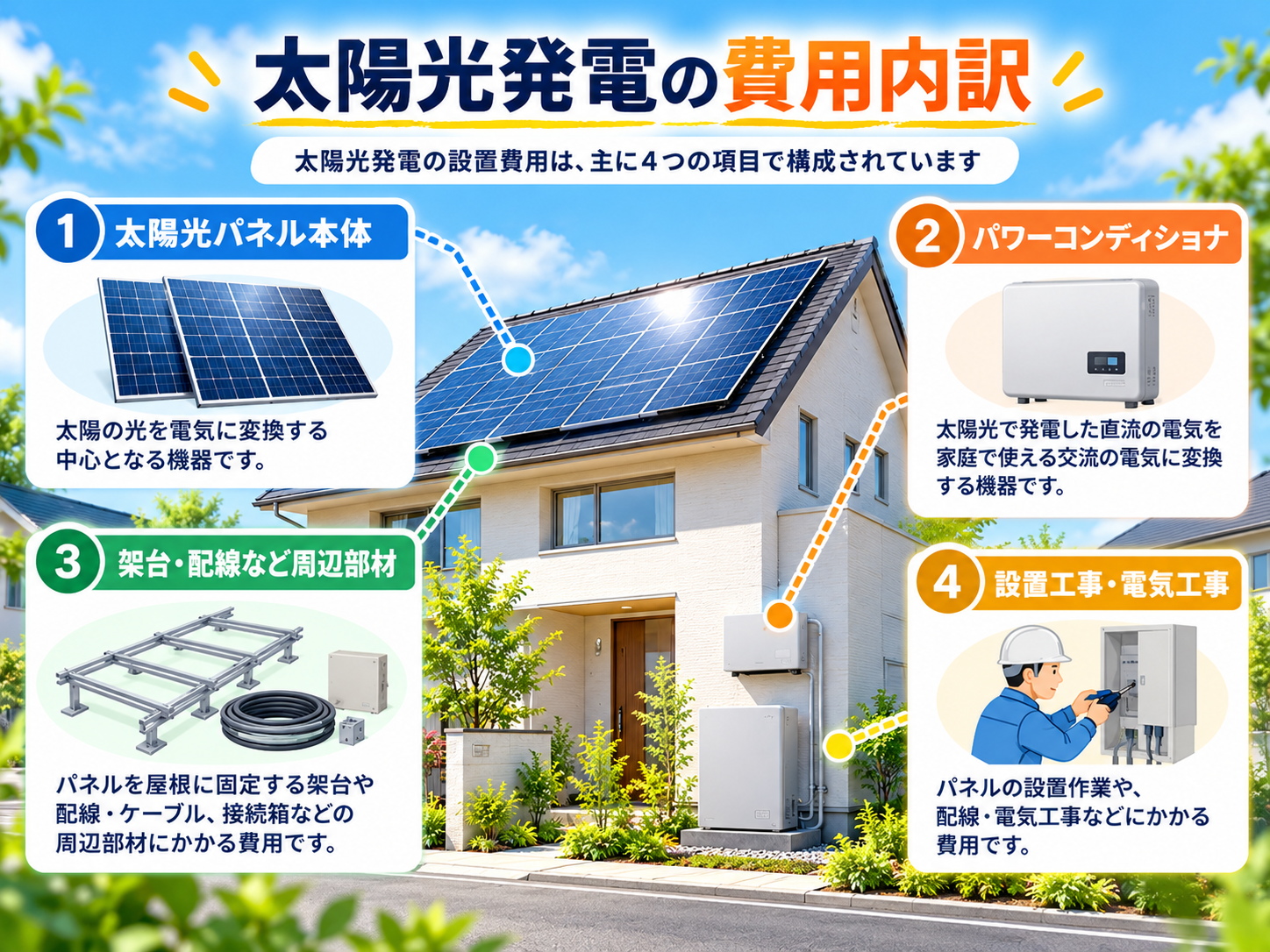 【2026年最新】太陽光発電の費用相場｜4kW・5kWの本体価格・工事費・補助金・回収年数の解説画像1