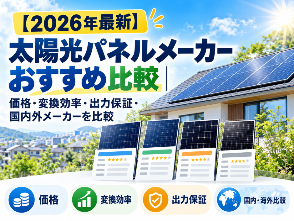 【2026年最新】太陽光パネルメーカーおすすめ比較｜価格・変換効率・出力保証・国内外メーカーを比較のアイキャッチ画像