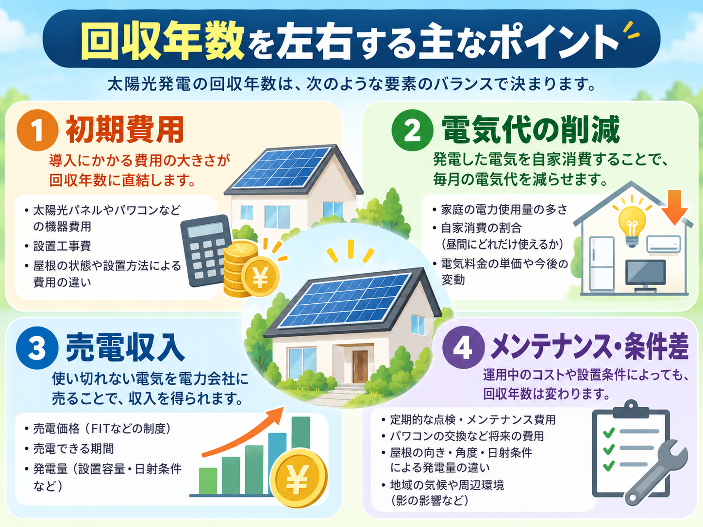 太陽光発電は何年で元が取れる?初期費用・売電・電気代から回収年数をシミュレーション【2026年】の解説画像1