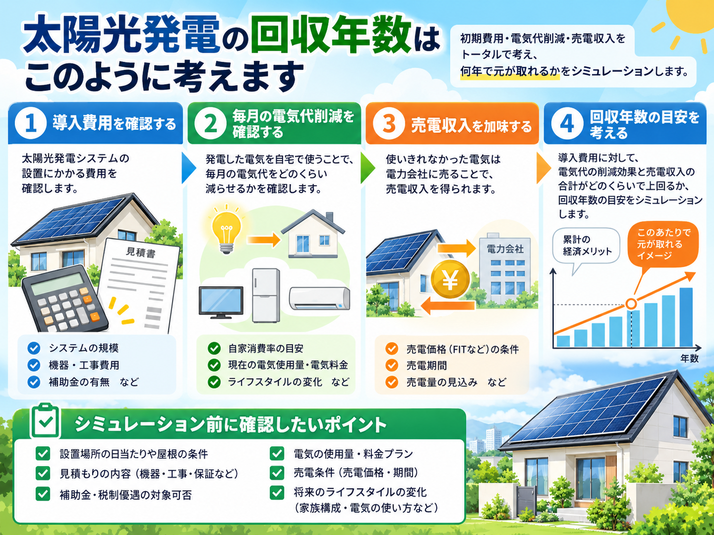 太陽光発電は何年で元が取れる?初期費用・売電・電気代から回収年数をシミュレーション【2026年】の解説画像2