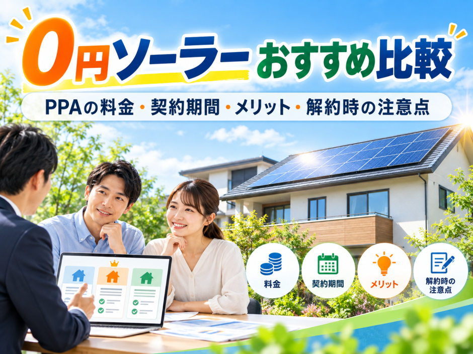 【2026年最新】0円ソーラーおすすめ比較｜PPAの料金・契約期間・メリット・解約時の注意点のアイキャッチ画像